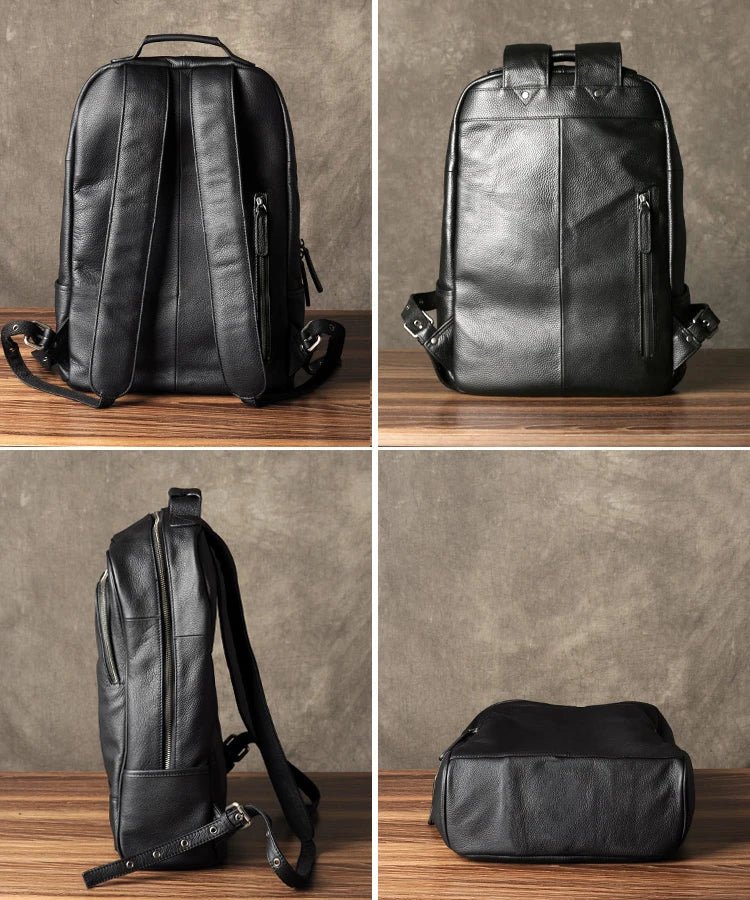High - Quality Genuine Leather Backpack for Men – Fashionable Student School Bag & Daily Rucksack | Large Black Knapsack - RELUX.STORE