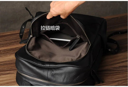 High - Quality Genuine Leather Backpack for Men – Fashionable Student School Bag & Daily Rucksack | Large Black Knapsack - RELUX.STORE