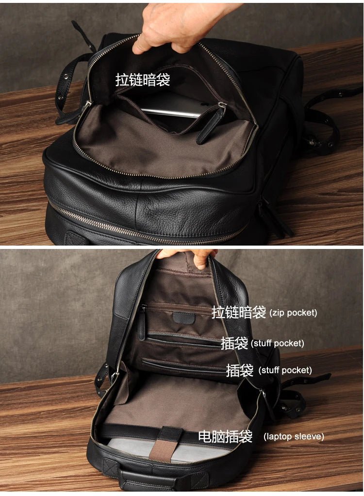 High - Quality Genuine Leather Backpack for Men – Fashionable Student School Bag & Daily Rucksack | Large Black Knapsack - RELUX.STORE