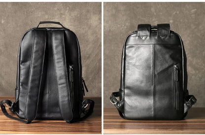 High - Quality Genuine Leather Backpack for Men – Fashionable Student School Bag & Daily Rucksack | Large Black Knapsack - RELUX.STORE
