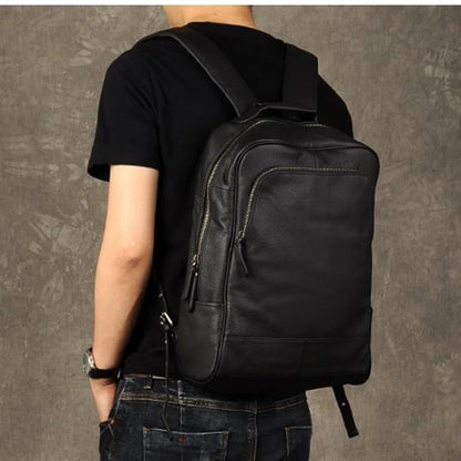 High - Quality Genuine Leather Backpack for Men – Fashionable Student School Bag & Daily Rucksack | Large Black Knapsack - RELUX.STORE