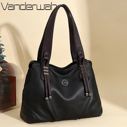 High Quality Soft Leather Handbags for Women Vintage Shoulder Tote Bag Luxury Designer Ladies Large Capacity Top - Handle Bags Sac - RELUX.STORE