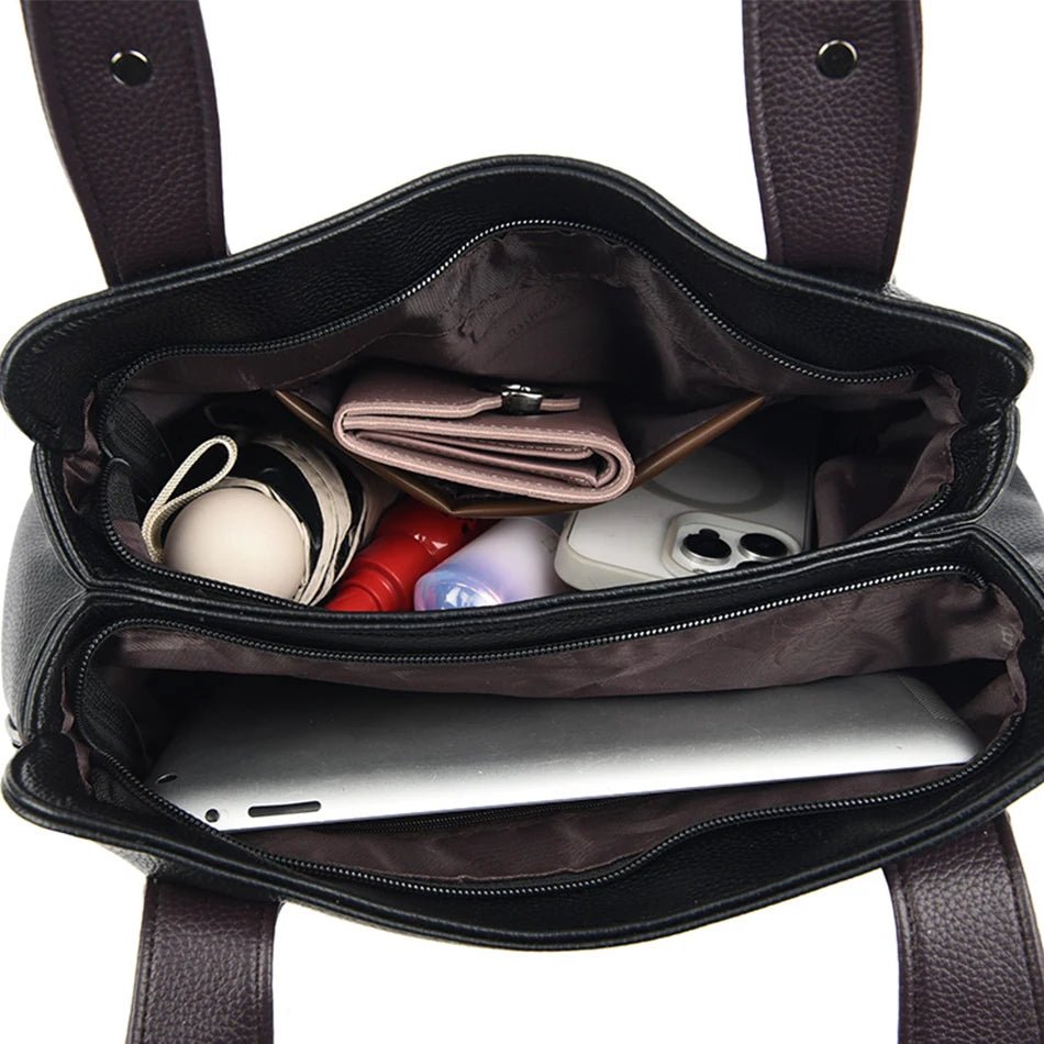 High Quality Soft Leather Handbags for Women Vintage Shoulder Tote Bag Luxury Designer Ladies Large Capacity Top - Handle Bags Sac - RELUX.STORE