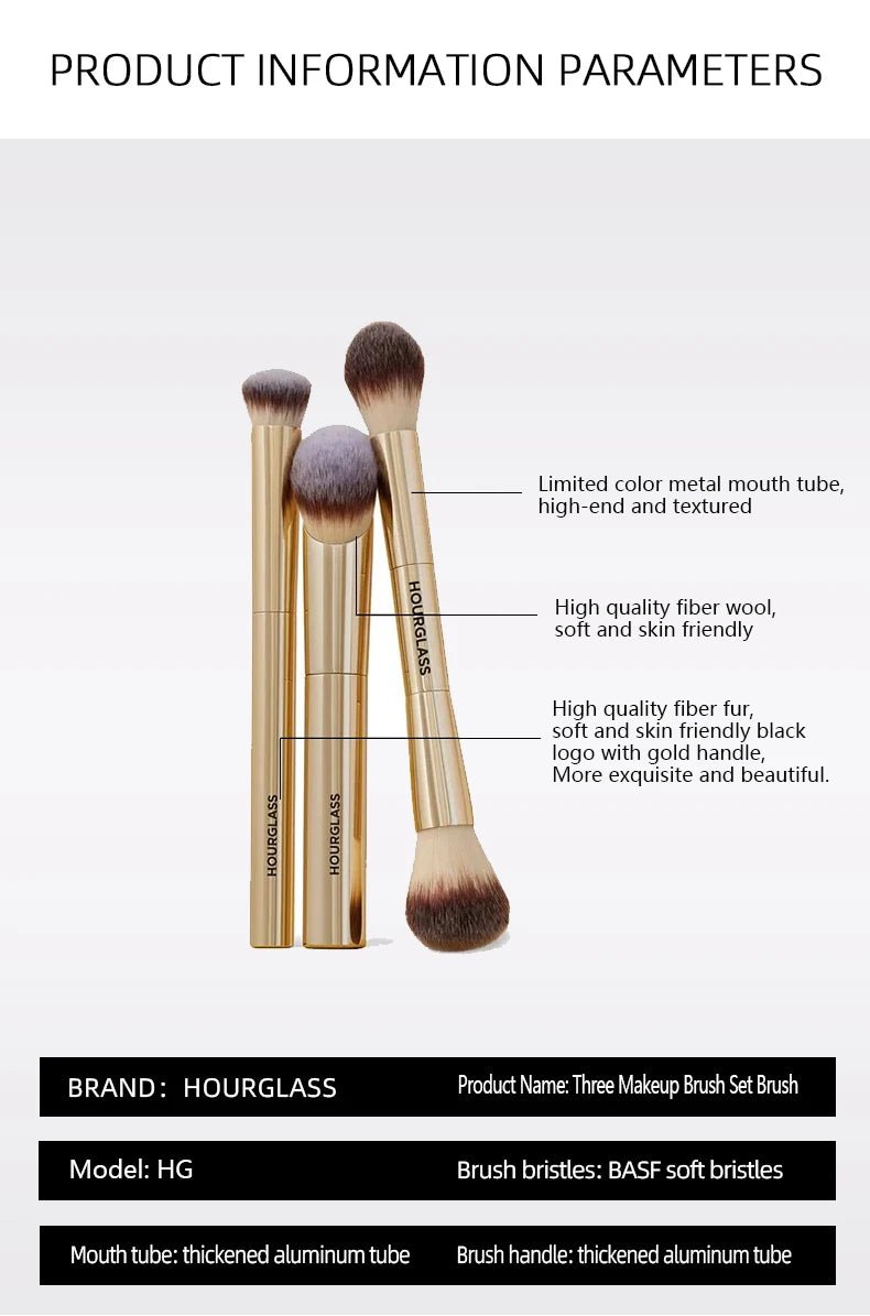 Hourglass Makeup Brush - 3piece Foundation Brush Loose Powder Brush Concealer Brush New Design + Brush Cartridge - RELUX.STORE
