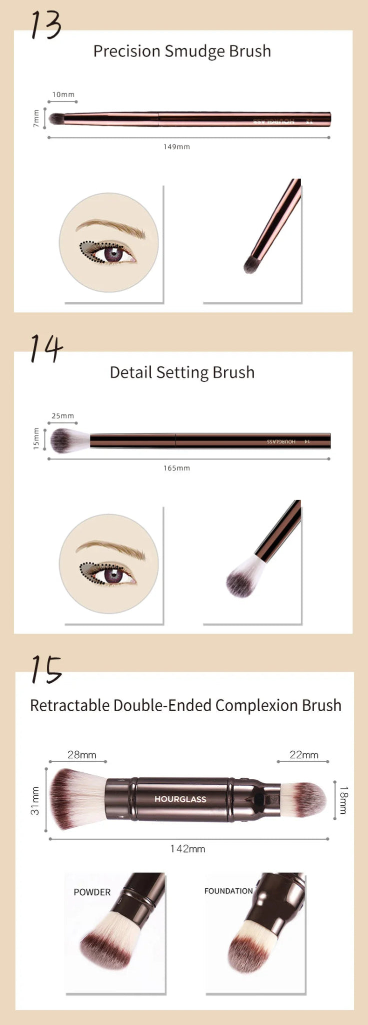 Hourglass Makeup Brush All Kinds Eyeshadow Foundation Concealer Powder Bronzer Blusher Eyeliner Retractable Professional Brushes - RELUX.STORE