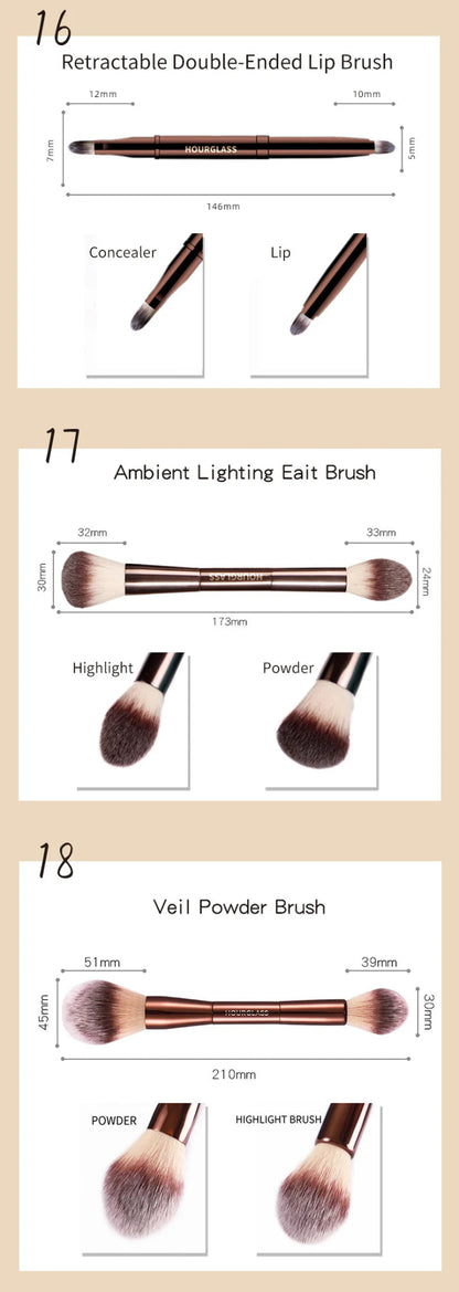 Hourglass Makeup Brush All Kinds Eyeshadow Foundation Concealer Powder Bronzer Blusher Eyeliner Retractable Professional Brushes - RELUX.STORE