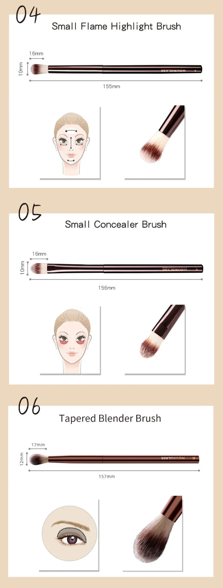 Hourglass Makeup Brush All Kinds Eyeshadow Foundation Concealer Powder Bronzer Blusher Eyeliner Retractable Professional Brushes - RELUX.STORE