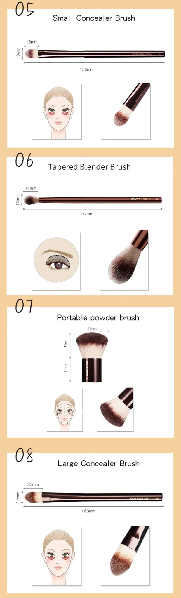 Hourglass Makeup Brushes Powder Foundation Concealer Blusher Bronzer Eye Shadow Eyebrow Eyeliner Sculpting Brush - RELUX.STORE