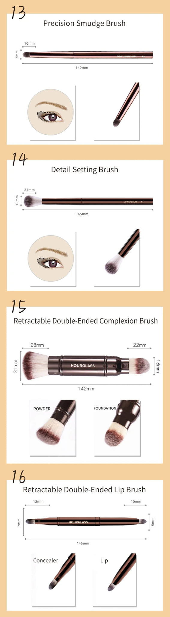 Hourglass Makeup Brushes Powder Foundation Concealer Blusher Bronzer Eye Shadow Eyebrow Eyeliner Sculpting Brush - RELUX.STORE
