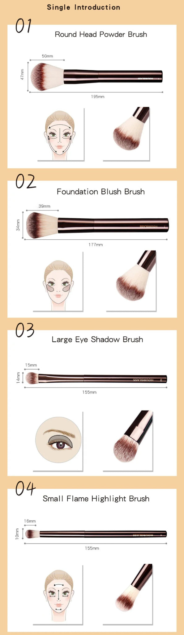 Hourglass Makeup Brushes Powder Foundation Concealer Blusher Bronzer Eye Shadow Eyebrow Eyeliner Sculpting Brush - RELUX.STORE