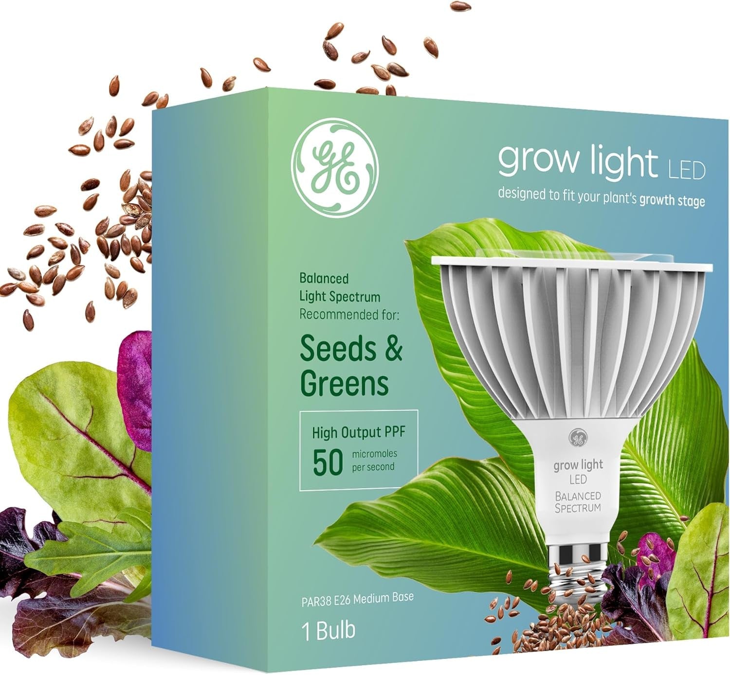 Indoor LED Grow Light Bulb PAR38 – Full Spectrum Plant Grow Light for Seeds, Herbs, and Greens, 50 PPF, 25,000 Hours Lifespan, 1 Pack - RELUX.STORE