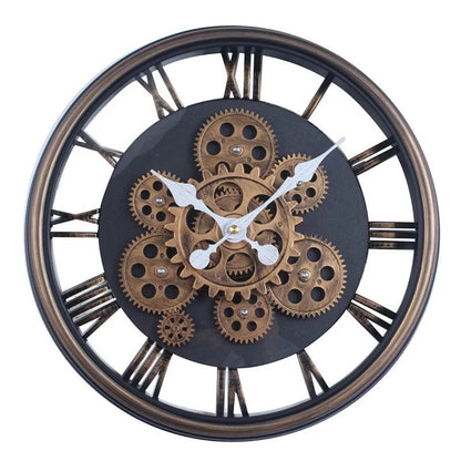 Industrial Gear Wall Clock with Rotating Gear Decoration - Antique Style and Quiet Movement - RELUX.STORE