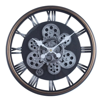 Industrial Gear Wall Clock with Rotating Gear Decoration - Antique Style and Quiet Movement - RELUX.STORE