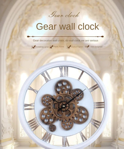 Industrial Gear Wall Clock with Rotating Gear Decoration - Antique Style and Quiet Movement - RELUX.STORE
