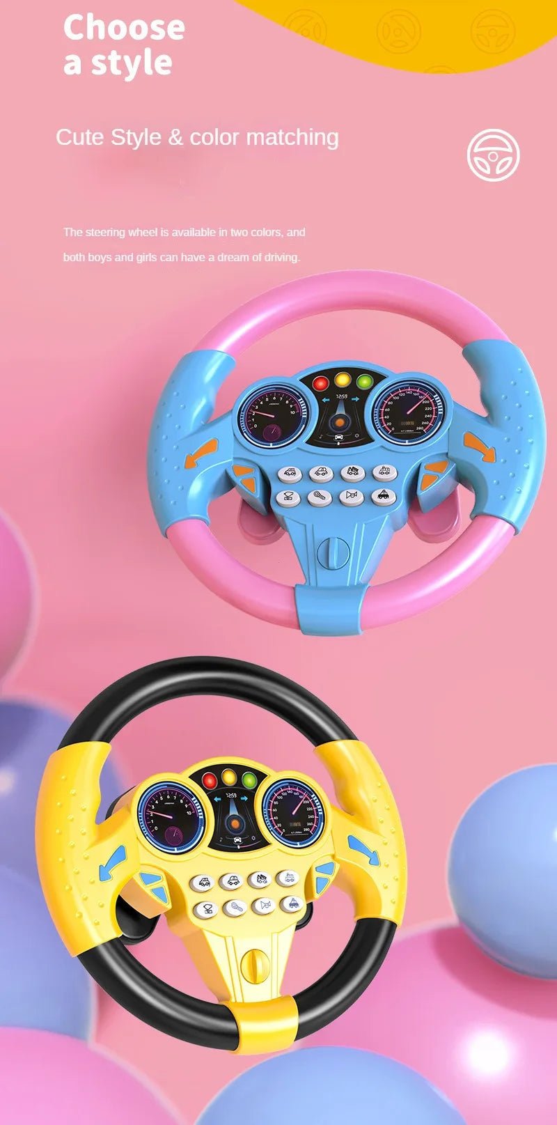 “Infant Shining Simulation Steering Wheel Toy – Early Education Copilot Stroller Toy with Lights & Sound for Kids” - RELUX.STORE
