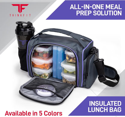 “Insulated Meal Prep Lunch Box – 6 Portion Control Containers, BPA - Free, Reusable, Microwave & Freezer Safe, with Shaker Cup, Pill Organizer, Shoulder Strap & Side Pocket (Purple)” - RELUX.STORE