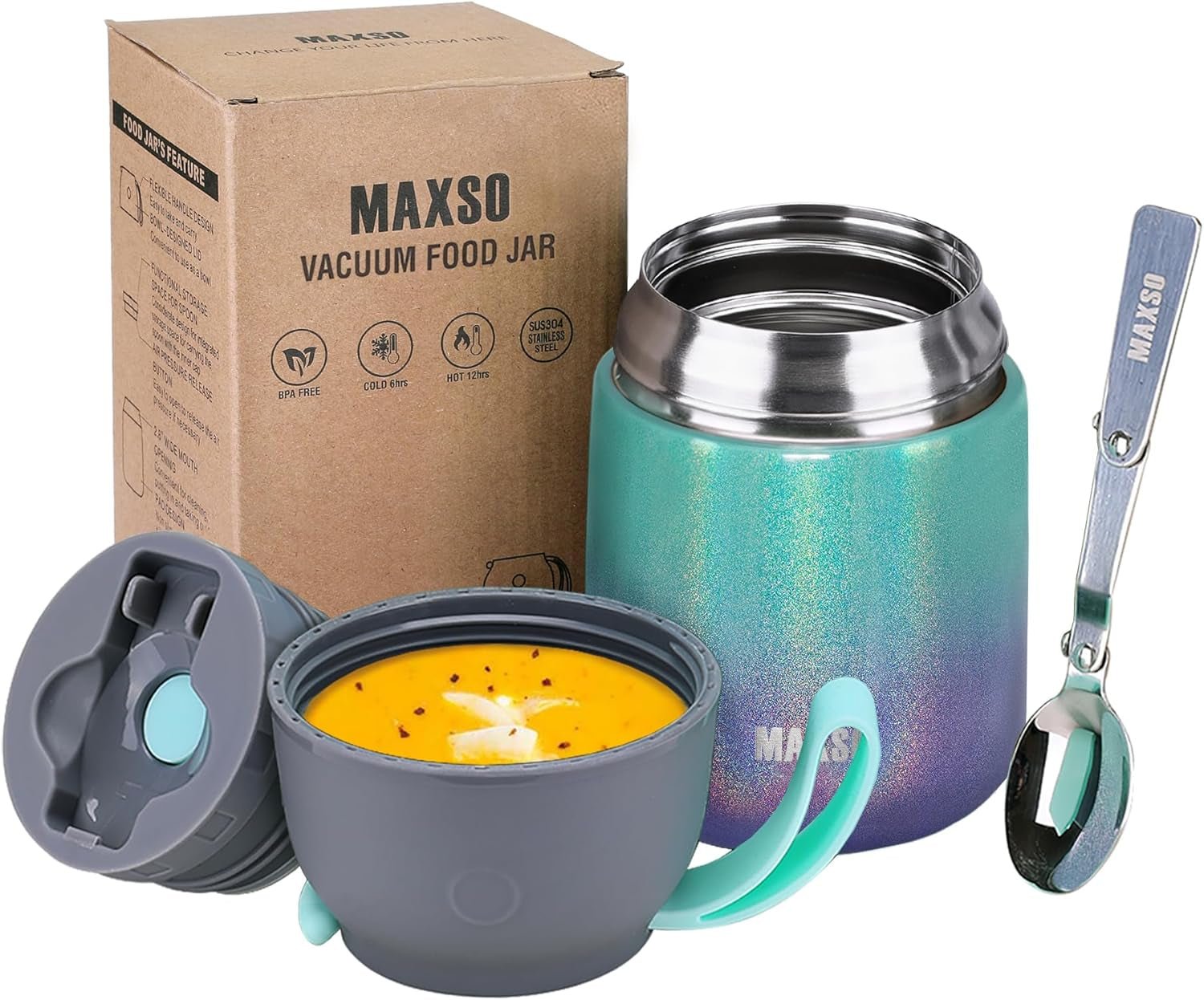 “Insulated Thermo Food Jar – 17Oz Stainless Steel Soup & Hot/Cold Food Container for Kids & Adults, Triple - Layer Thermal Lunch Jar with Spoon (Light Blue)” - RELUX.STORE
