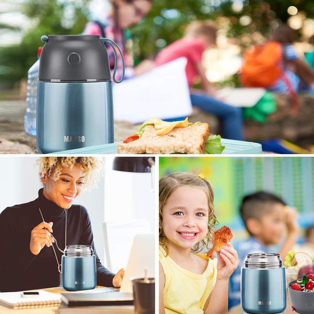 “Insulated Thermo Food Jar – 17Oz Stainless Steel Soup & Hot/Cold Food Container for Kids & Adults, Triple - Layer Thermal Lunch Jar with Spoon (Light Blue)” - RELUX.STORE