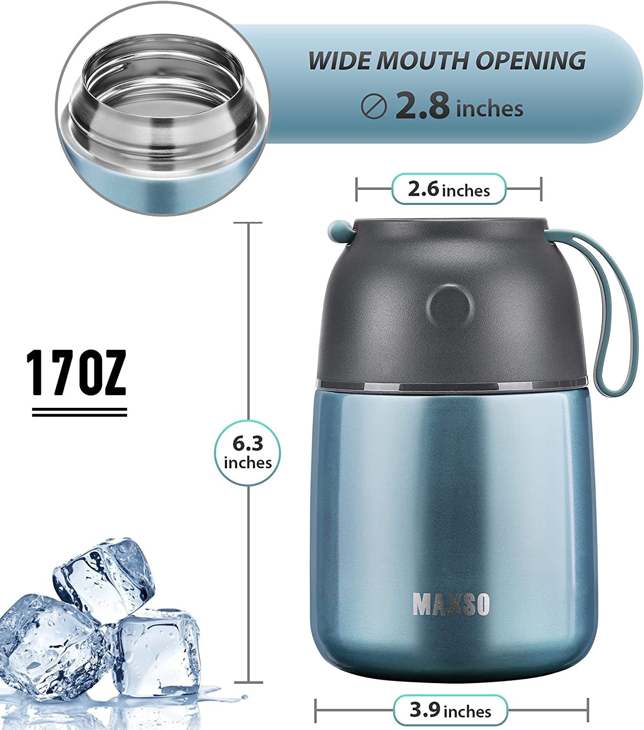 “Insulated Thermo Food Jar – 17Oz Stainless Steel Soup & Hot/Cold Food Container for Kids & Adults, Triple - Layer Thermal Lunch Jar with Spoon (Light Blue)” - RELUX.STORE