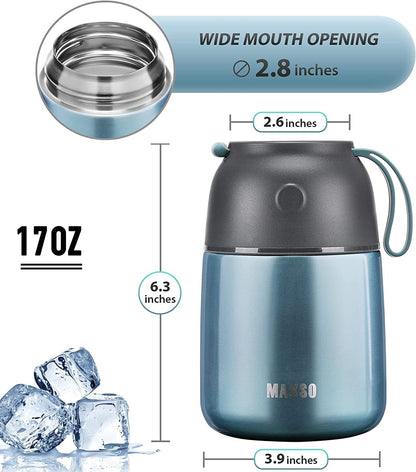 “Insulated Thermo Food Jar – 17Oz Stainless Steel Soup & Hot/Cold Food Container for Kids & Adults, Triple - Layer Thermal Lunch Jar with Spoon (Light Blue)” - RELUX.STORE