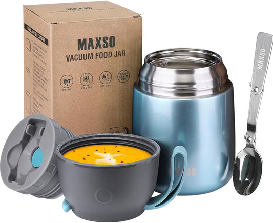 “Insulated Thermo Food Jar – 17Oz Stainless Steel Soup & Hot/Cold Food Container for Kids & Adults, Triple - Layer Thermal Lunch Jar with Spoon (Light Blue)” - RELUX.STORE