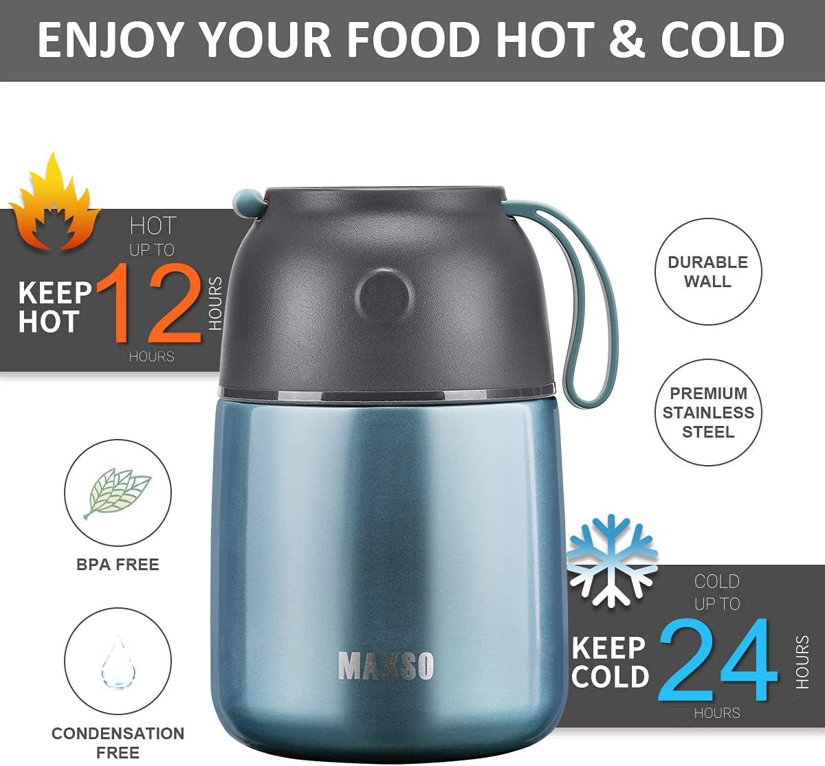 “Insulated Thermo Food Jar – 17Oz Stainless Steel Soup & Hot/Cold Food Container for Kids & Adults, Triple - Layer Thermal Lunch Jar with Spoon (Light Blue)” - RELUX.STORE