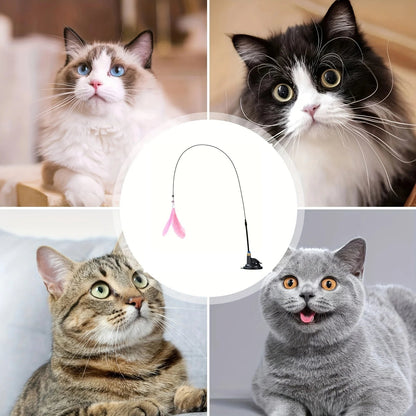 “Interactive Cat Teaser Toy – Bell & Feather Wand with Long Suction Cup Pole for Fun, Active Playtime” - RELUX.STORE