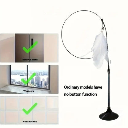 “Interactive Cat Teaser Toy – Bell & Feather Wand with Long Suction Cup Pole for Fun, Active Playtime” - RELUX.STORE