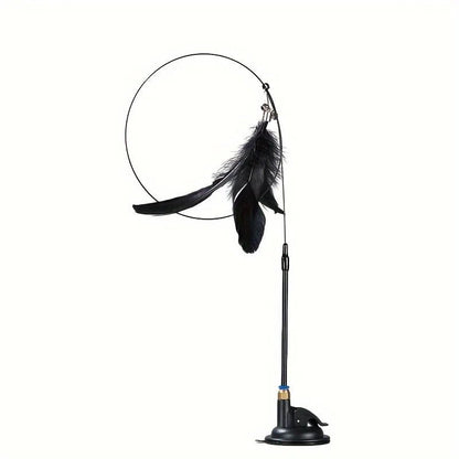 “Interactive Cat Teaser Toy – Bell & Feather Wand with Long Suction Cup Pole for Fun, Active Playtime” - RELUX.STORE