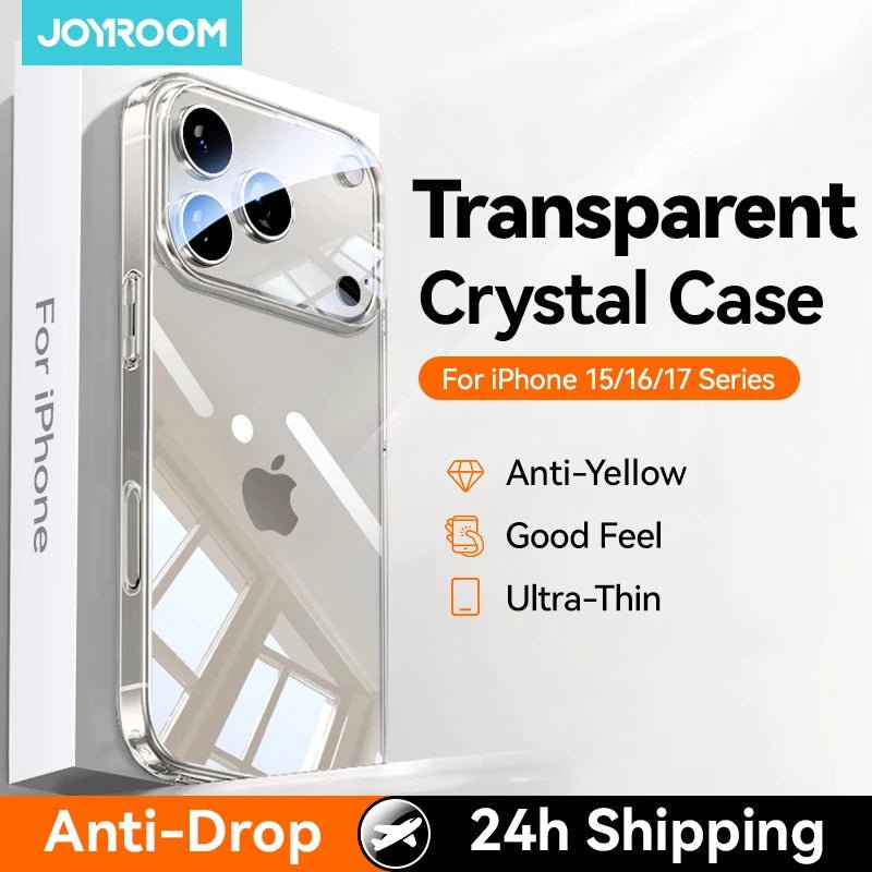 "Joyroom Crystal Clear Transparent Case for iPhone 17 Pro Max / 16 Pro – Shockproof with Lens Protection, No Yellowing Cover" - RELUX.STORE