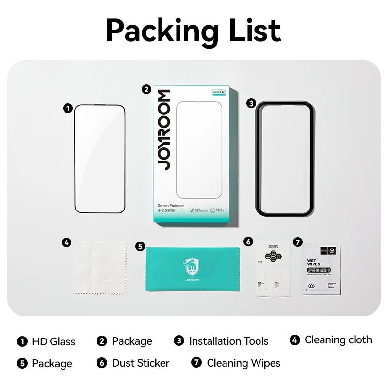"Joyroom HD Tempered Glass Screen Protector for iPhone 17 / 17 Pro / 17 Pro Max / 17 Air – Full Coverage, Anti - Scratch, Anti - Fingerprint, Bubble - Free Installation" - RELUX.STORE