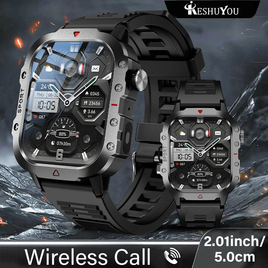 KESHUYOU Outdoor Sports Smart Watch 2.01 inch HD Screen LED Flashlight Bluetooth Talking Smart Watch for Men Women Holiday Gifts - RELUX.STORE