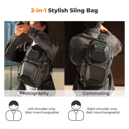 K&F Concept 10L Camera Sling Bag – Hardshell Crossbody Backpack for DSLR & Mirrorless Cameras | Compatible with Sony, Canon, Nikon - RELUX.STORE