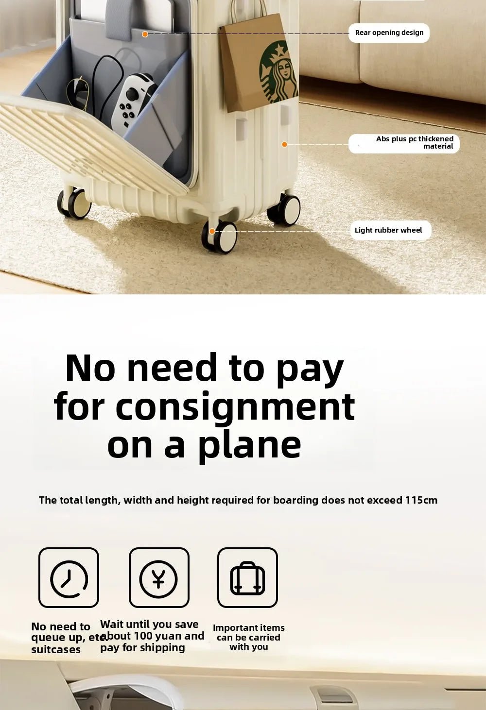 Kid Suitcase Front Opening Boarding Case Laptop Trolley Case Luggage with Spinner Wheels Carry on Luggage for Travel - RELUX.STOREKid Suitcase Front Opening Boarding Case Laptop Trolley Case Luggage with Spinner Wheels Carry on Luggage for Travel