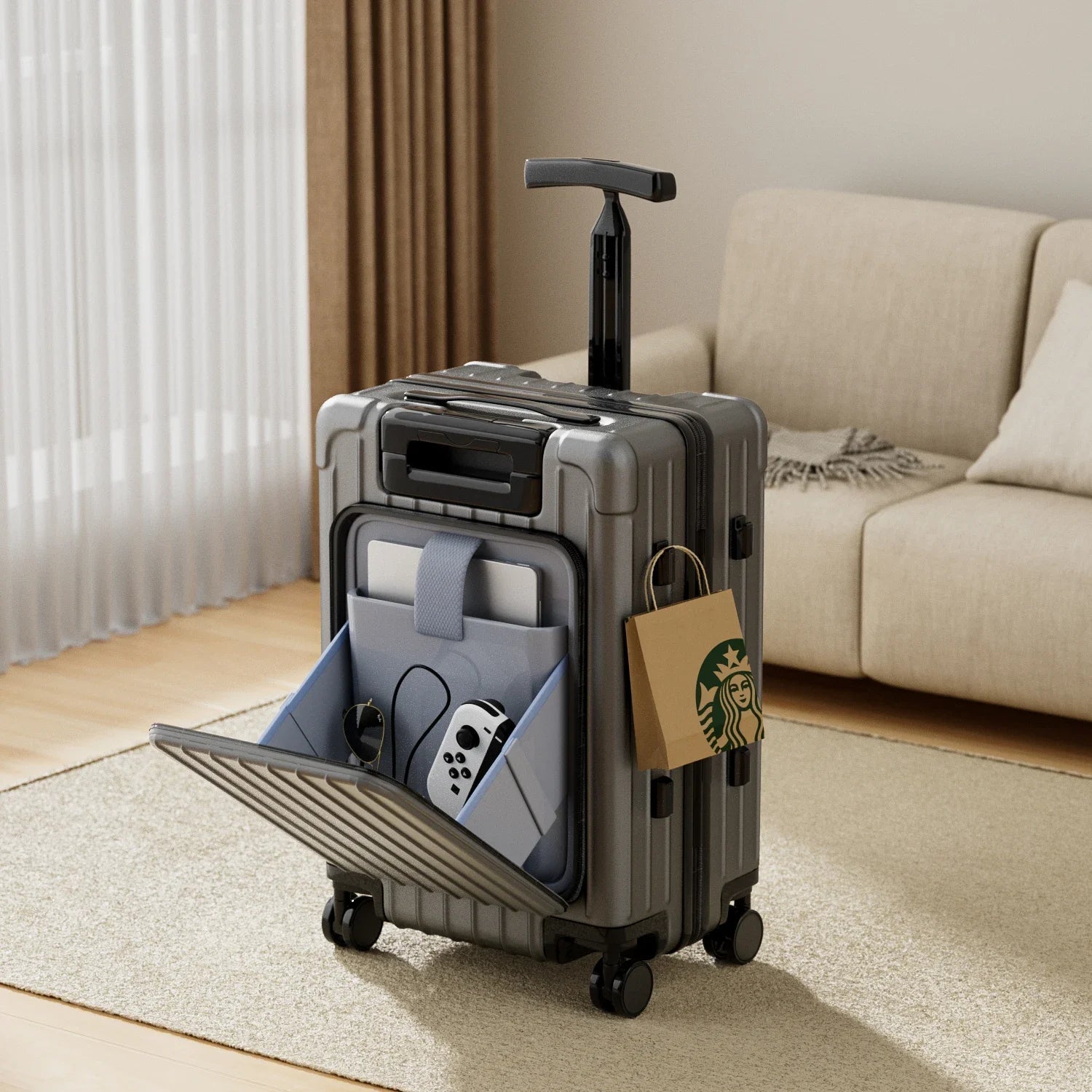 Kid Suitcase Front Opening Boarding Case Laptop Trolley Case Luggage with Spinner Wheels Carry on Luggage for Travel - RELUX.STOREKid Suitcase Front Opening Boarding Case Laptop Trolley Case Luggage with Spinner Wheels Carry on Luggage for Travel
