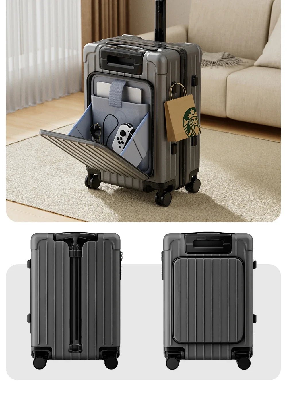 Kid Suitcase Front Opening Boarding Case Laptop Trolley Case Luggage with Spinner Wheels Carry on Luggage for Travel - RELUX.STOREKid Suitcase Front Opening Boarding Case Laptop Trolley Case Luggage with Spinner Wheels Carry on Luggage for Travel