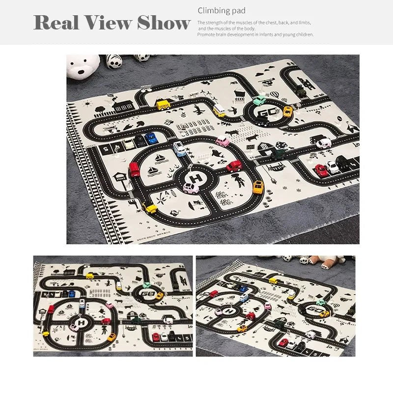 “Kids Road Map Carpet – 130x100CM Parking Lot & 83x58CM City Traffic Play Mat, Educational Toy for Boys & Girls, Crawling & Learning Games” - RELUX.STORE
