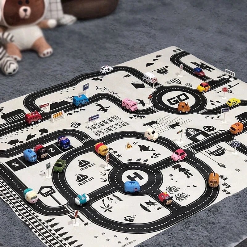 “Kids Road Map Carpet – 130x100CM Parking Lot & 83x58CM City Traffic Play Mat, Educational Toy for Boys & Girls, Crawling & Learning Games” - RELUX.STORE