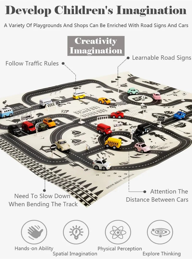 “Kids Road Map Carpet – 130x100CM Parking Lot & 83x58CM City Traffic Play Mat, Educational Toy for Boys & Girls, Crawling & Learning Games” - RELUX.STORE
