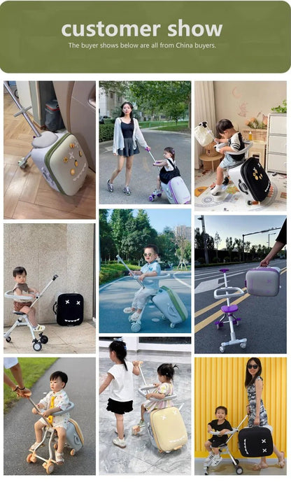 Kids' Travel Trolley Suitcase Mountable on Plane with Spinner Wheels Luggage Ride and Walk The Baby's Suitcase Folding Stroller - RELUX.STOREKids' Travel Trolley Suitcase Mountable on Plane with Spinner Wheels Luggage Ride and Walk The Baby's Suitcase Folding Stroller