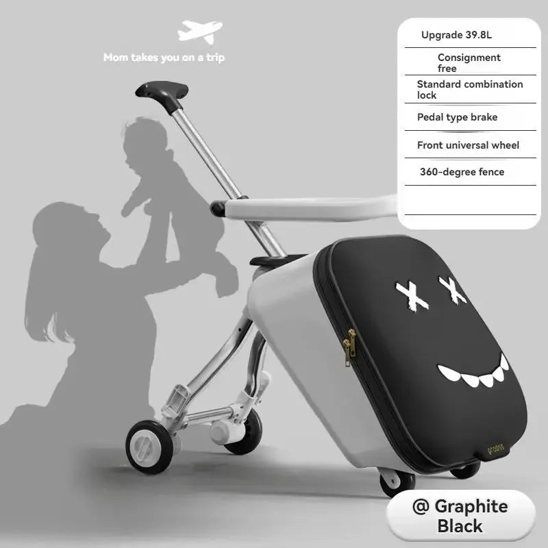Kids' Travel Trolley Suitcase Mountable on Plane with Spinner Wheels Luggage Ride and Walk The Baby's Suitcase Folding Stroller - RELUX.STOREKids' Travel Trolley Suitcase Mountable on Plane with Spinner Wheels Luggage Ride and Walk The Baby's Suitcase Folding Stroller