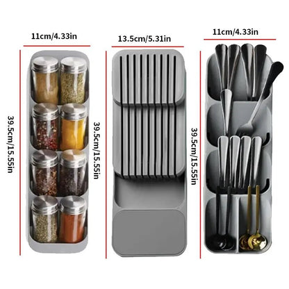 Kitchen Drawer Cutlery Storage Tray Knife Holder Spoon Forks Tableware Organizer Container For Spice Bottles Knives Block Rack - RELUX.STORE