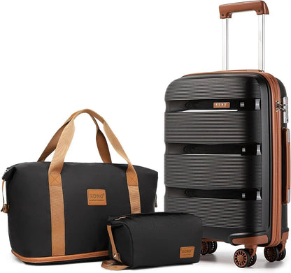 Kono Luggage Sets 3 Piece Hard Shell Travel Trolley 4 Spinner Wheels Lightweight Polypropylene Suitcase with TSA Lock - RELUX.STOREKono Luggage Sets 3 Piece Hard Shell Travel Trolley 4 Spinner Wheels Lightweight Polypropylene Suitcase with TSA Lock