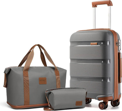 Kono Luggage Sets 3 Piece Hard Shell Travel Trolley 4 Spinner Wheels Lightweight Polypropylene Suitcase with TSA Lock - RELUX.STOREKono Luggage Sets 3 Piece Hard Shell Travel Trolley 4 Spinner Wheels Lightweight Polypropylene Suitcase with TSA Lock