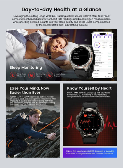 KOSPET TANK T3 Ultra 2 GPS Smart Watch For Men Smartwatch Compass Altimeter Barometric 5ATM IP69K Waterproof AMOLED Mens Watches - RELUX.STORE