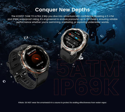 KOSPET TANK T3 Ultra 2 GPS Smart Watch For Men Smartwatch Compass Altimeter Barometric 5ATM IP69K Waterproof AMOLED Mens Watches - RELUX.STORE