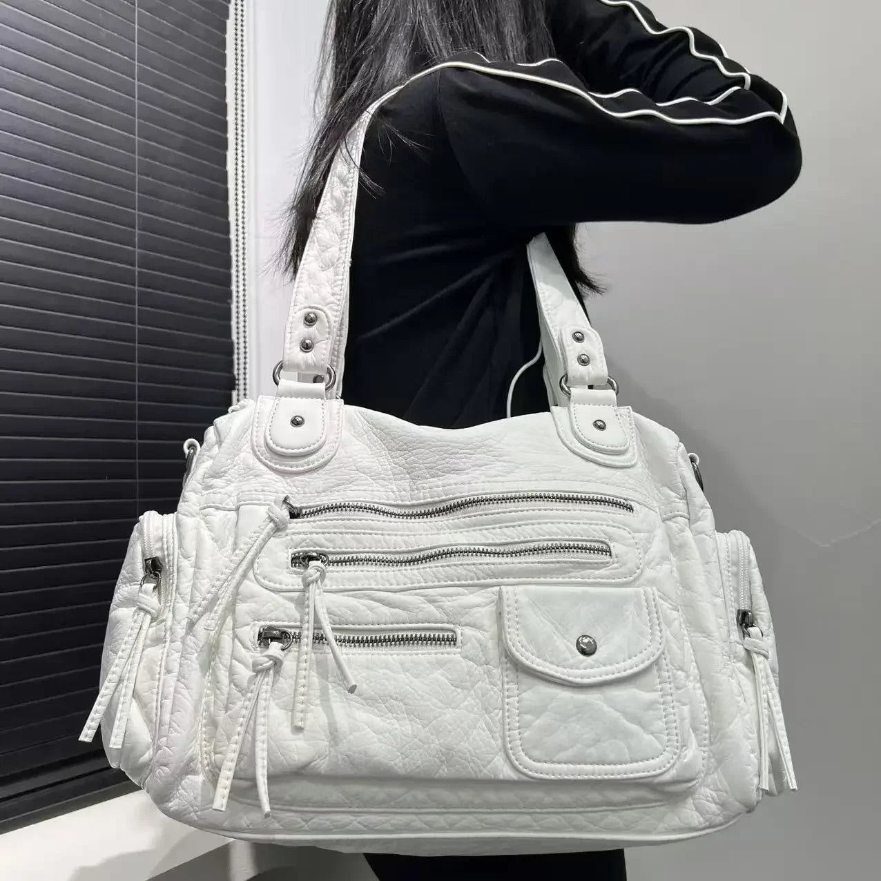 Ladies' fashion Y2K spicy girl retro vintage vintage vintage tote bag, large capacity vintage multi pocket shoulder bag - RELUX.STORE