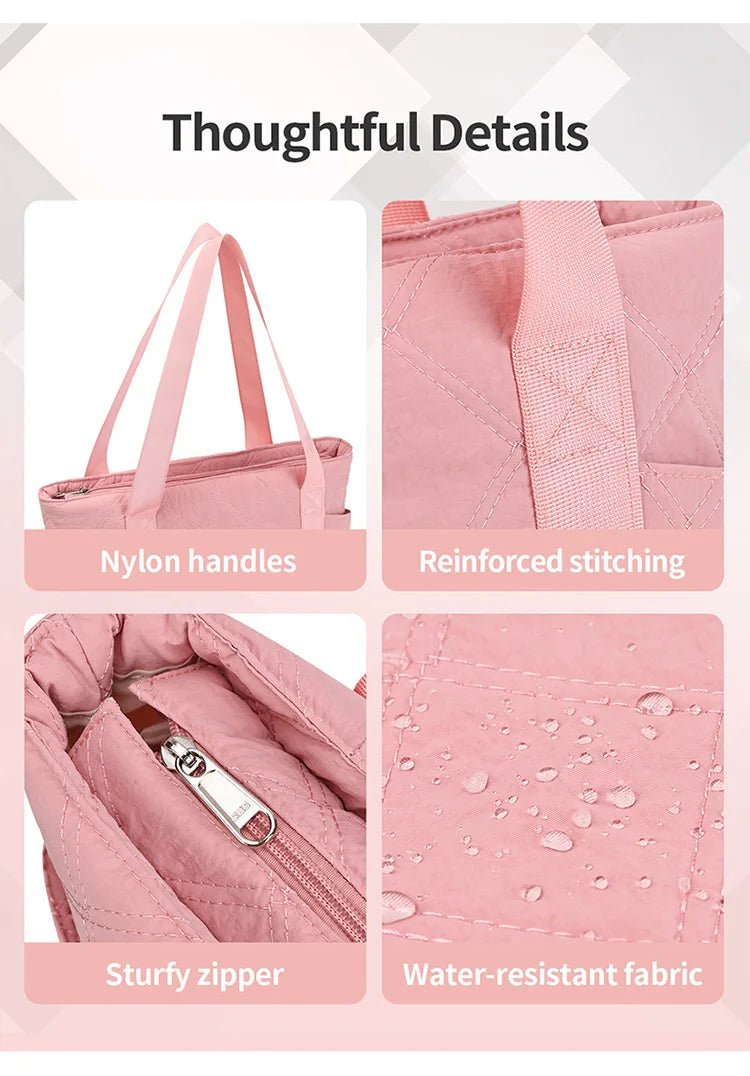 Ladies' Handbag, Cotton Plaid Tote Bag, Quilted and Filled Yoga Fitness Bag, Travel Commuter Shoulder Bag - RELUX.STORE
