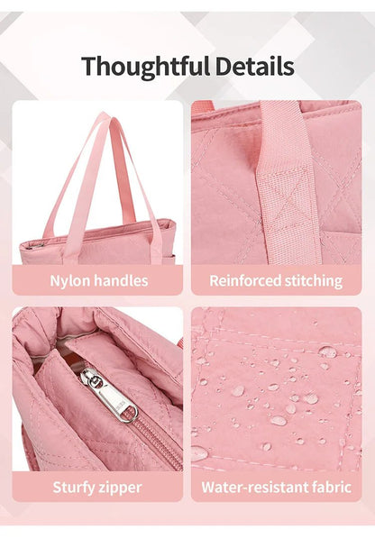 Ladies' Handbag, Cotton Plaid Tote Bag, Quilted and Filled Yoga Fitness Bag, Travel Commuter Shoulder Bag - RELUX.STORE