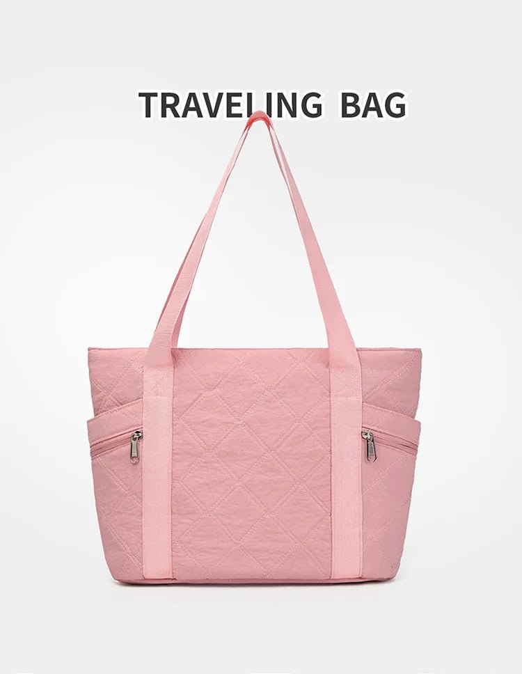 Ladies' Handbag, Cotton Plaid Tote Bag, Quilted and Filled Yoga Fitness Bag, Travel Commuter Shoulder Bag - RELUX.STORE